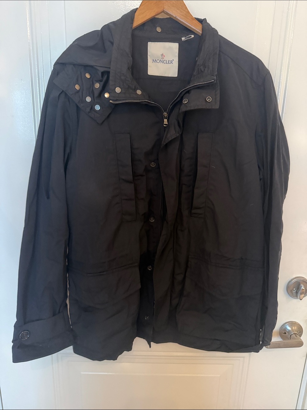Moncler Men's Black Hooded Field Jacket with Snap off hood Unisex